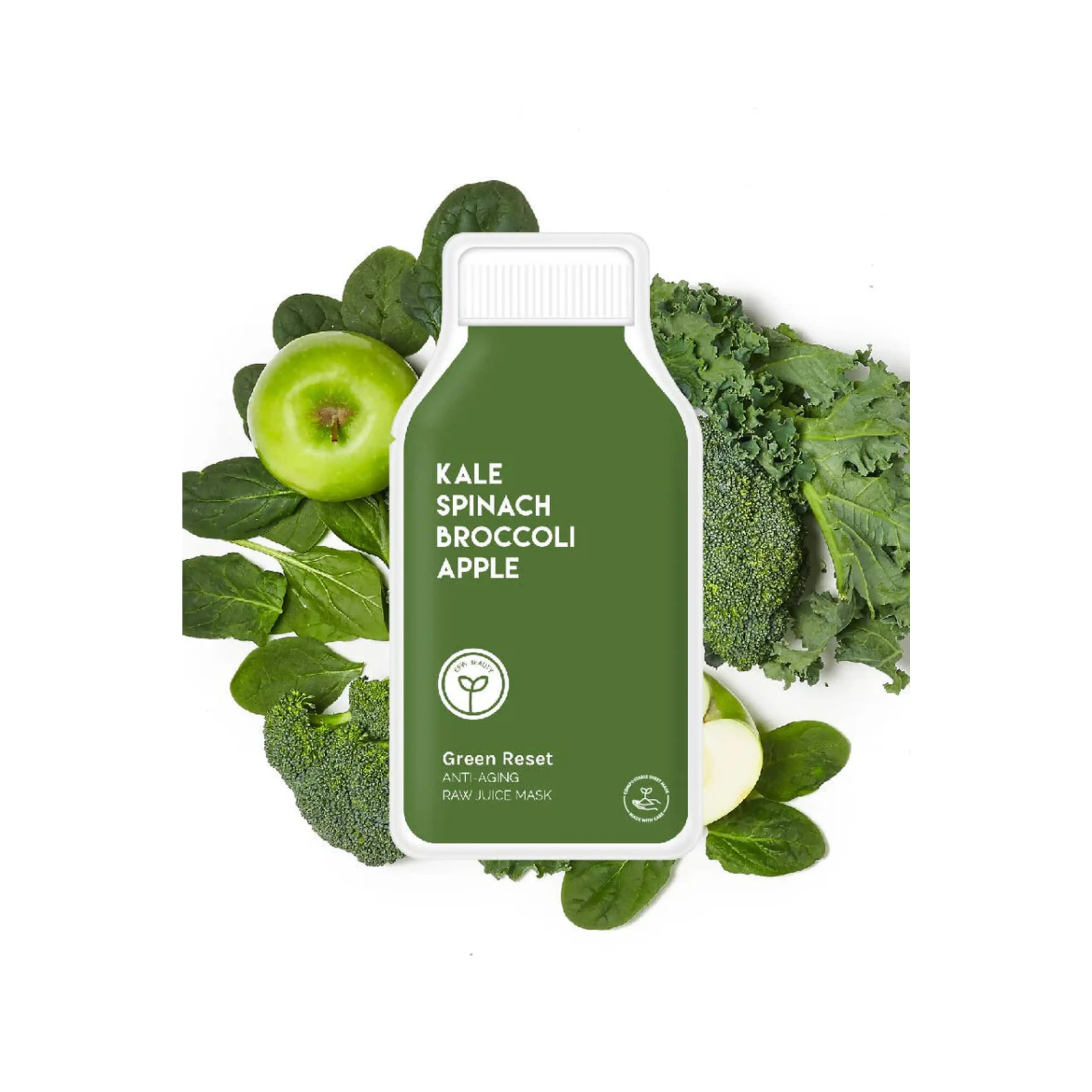 ESW BEAUTY Green Reset Rejuvenating Raw Juice Sheet Mask - Vegan, Non-Toxic, Plant-Based with Broccoli & Spinach Extracts, Broccoli Face Mask, Broccoli Face Masks, Rejuvenate