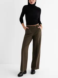 Women's Mid-Waist Solid Color Straight Leg Pants, Elegant Fashion Casual Long Pants, Perfect for Work Office and Business Occasions