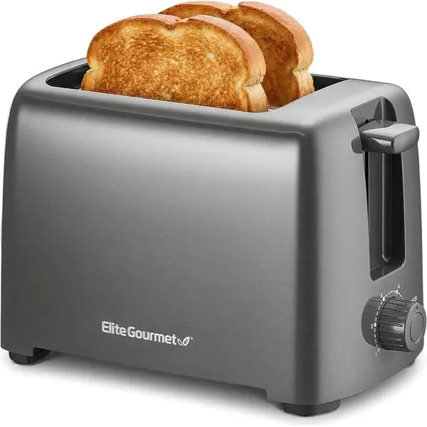 Elite Gourmet ECT1027G Cool-Touch 2-Slice Toaster, Gunmetal Gray | 6 Toast Settings & Cancel Function, Extra-Wide 1.25" Slots Fit Breads, English Muffins, Bagels & Waffles