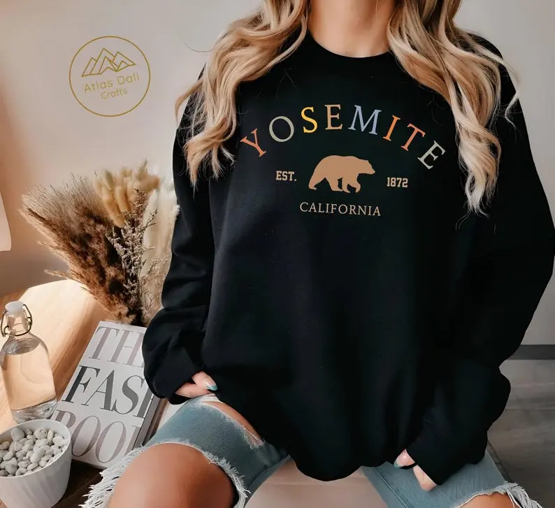 Yosemite Sweatshirt, Retro California National Park Top, Hiking Gift, Vintage Outdoors Sweater, Wilderness, Adventure Pullover