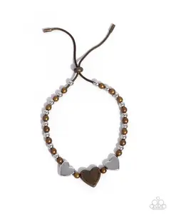 THRICE As Nice - Brass and Silver Heart Slide Bracelet - Paparazzi