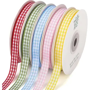 5 Color Gingham Ribbon 3/8" X 50 Yd  Ribbons Craft Ribbons Buffalo Checker Ribbon for Crafts Picnic Decor Sewing Projects Hair Bows  Shower Birthday  Wrapping