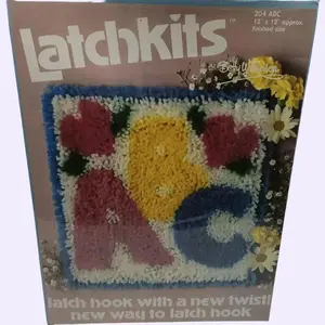 ABC Hearts Latch Hook Kit Rug Pillow Vintage Betty Wilkinson Latchkits Kristi Kits 12" x 12" Finished