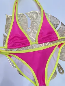WILD LIFE BIKINIS Retro Bikini - Neon Pink on Neon Yellow Size Small Top & Bottom - Ready-to-Ship