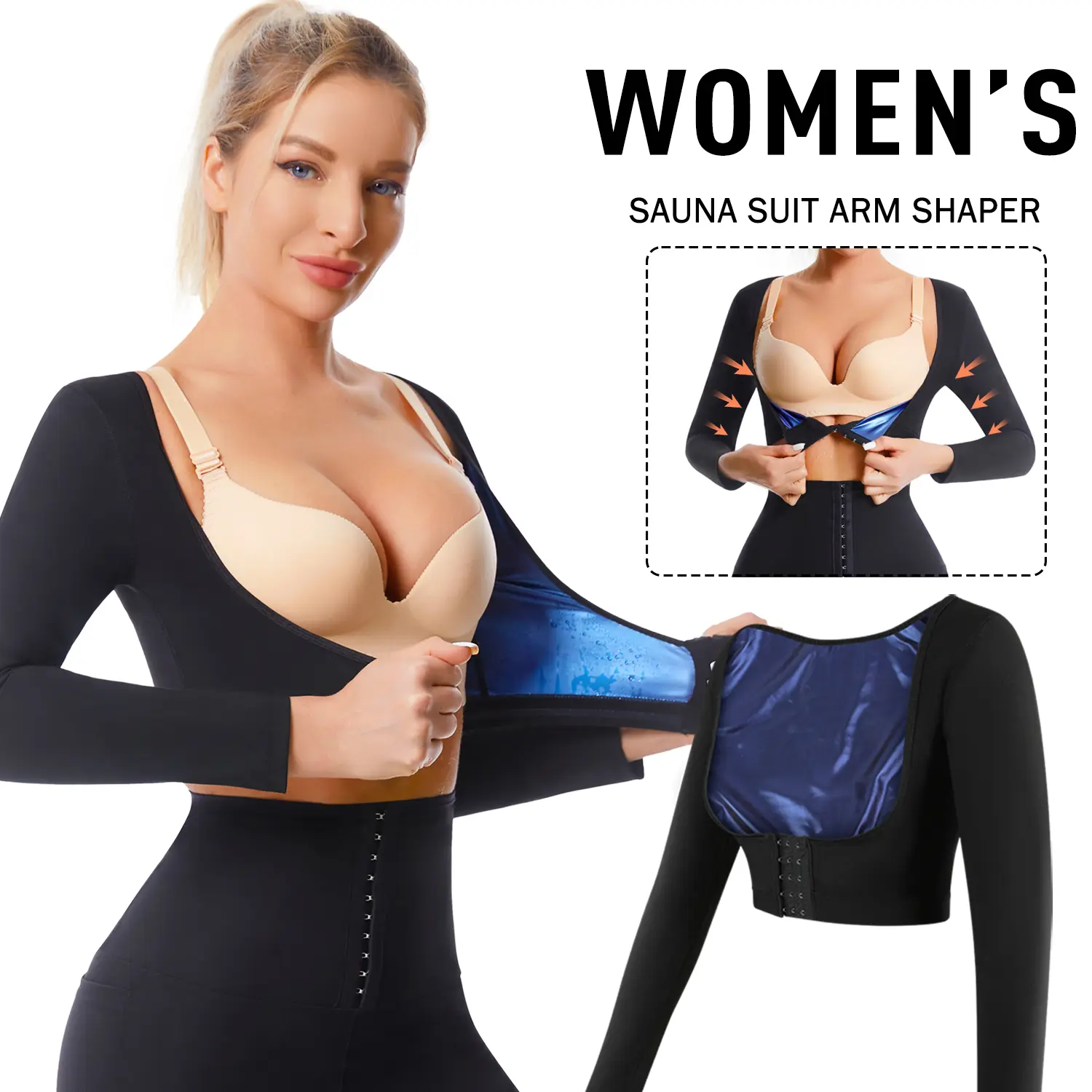 Women's Sauna Arm Shaper, Long Sleeves Sauna Arm Fajas Sauna Suit Waist Trainer Vest Front Closure Bras Tank Top for Sports Training Gym Workouts
