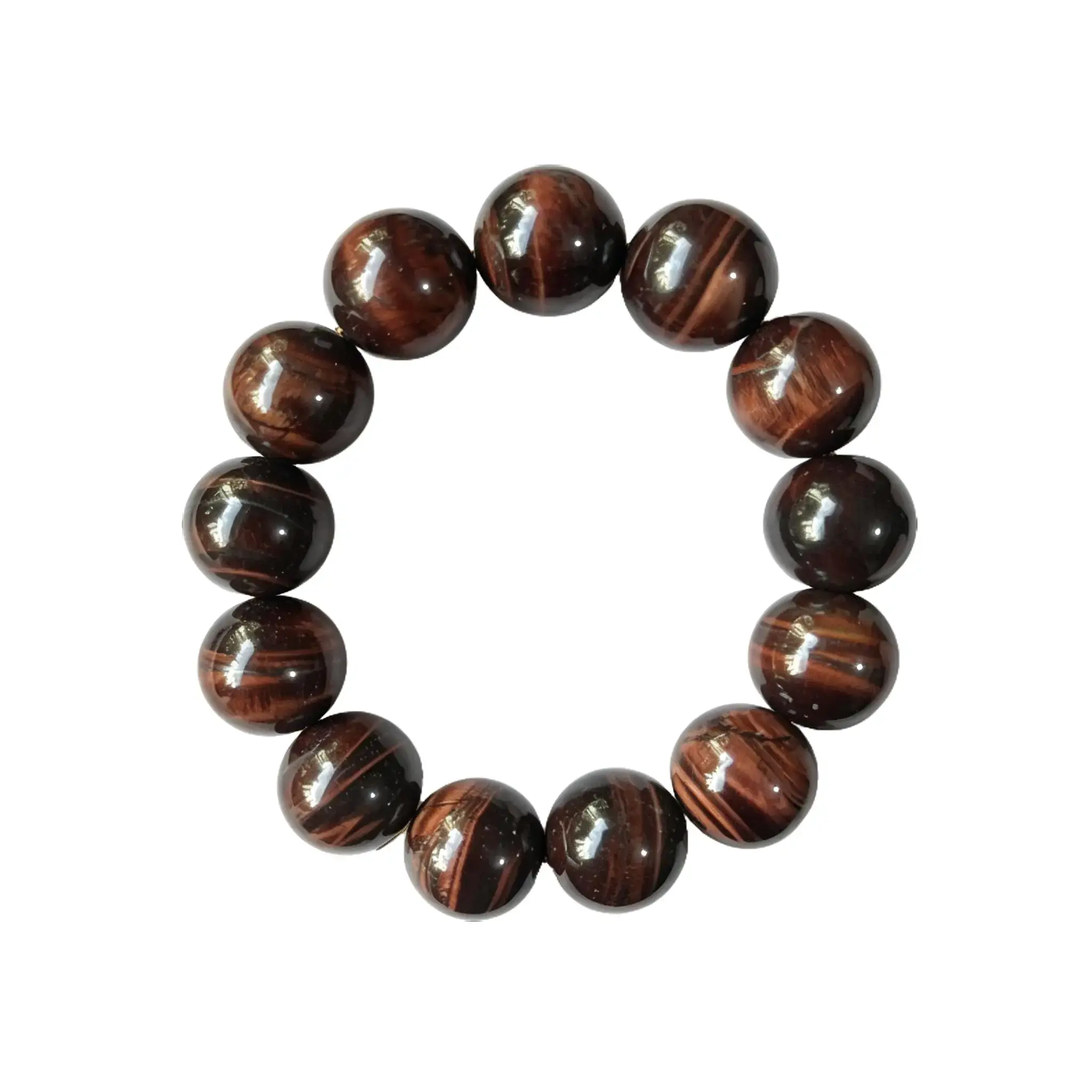 Natural 16mm Red Tiger Eye Round Beaded Bracelet, Brown Red Chatoyant Striped Crystal Bracelet, Unisex Elastic Wrist Jewelry, Protective Gemstone Bracelet for Daily Wear & Holiday Gifts