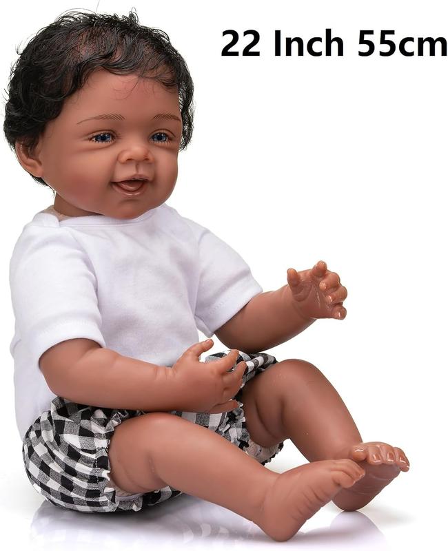 Reborn Baby Dolls Lovely 22 Inch 55 cm Reborn Baby Doll Soft Silicone Toddler Dolls African American Baby Doll Toy Child Gift Christmas Toys for Age 3+ doll baby  doll