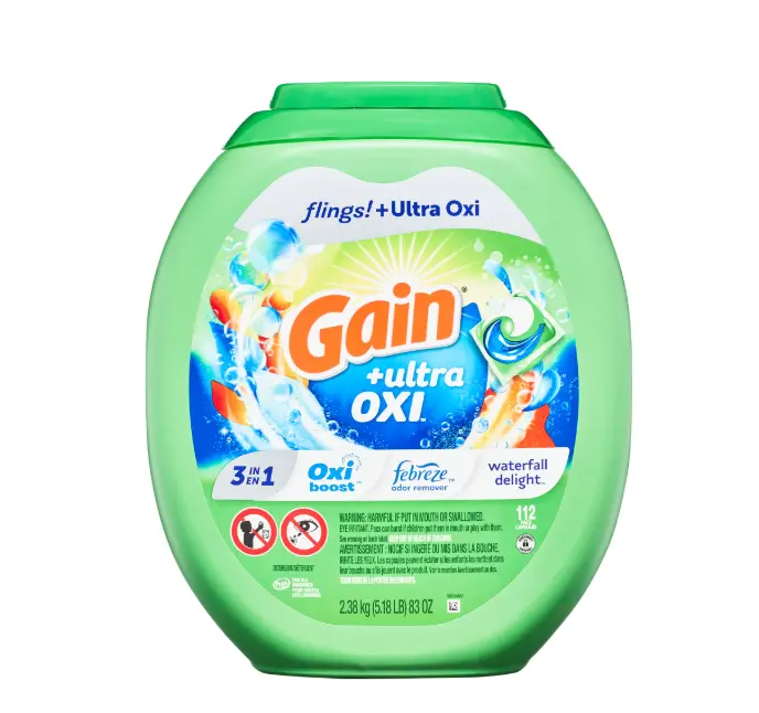 Gain Flings Ultra Oxi Laundry Detergent Pacs, Waterfall Delight Scent, 112 Count