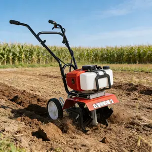 52CC Gas Powered Garden Tiller, 1700W 4 Manganese Steel Blades for Farmland Orchard Soil, 11.8in Cultivation Width