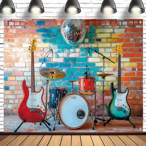 Music Festival Themed Backdrop, 1 Count Musical Instrument Pattern Backdrop, Party Decoration Supplies for Home, Bar, KTV, Party, Banners