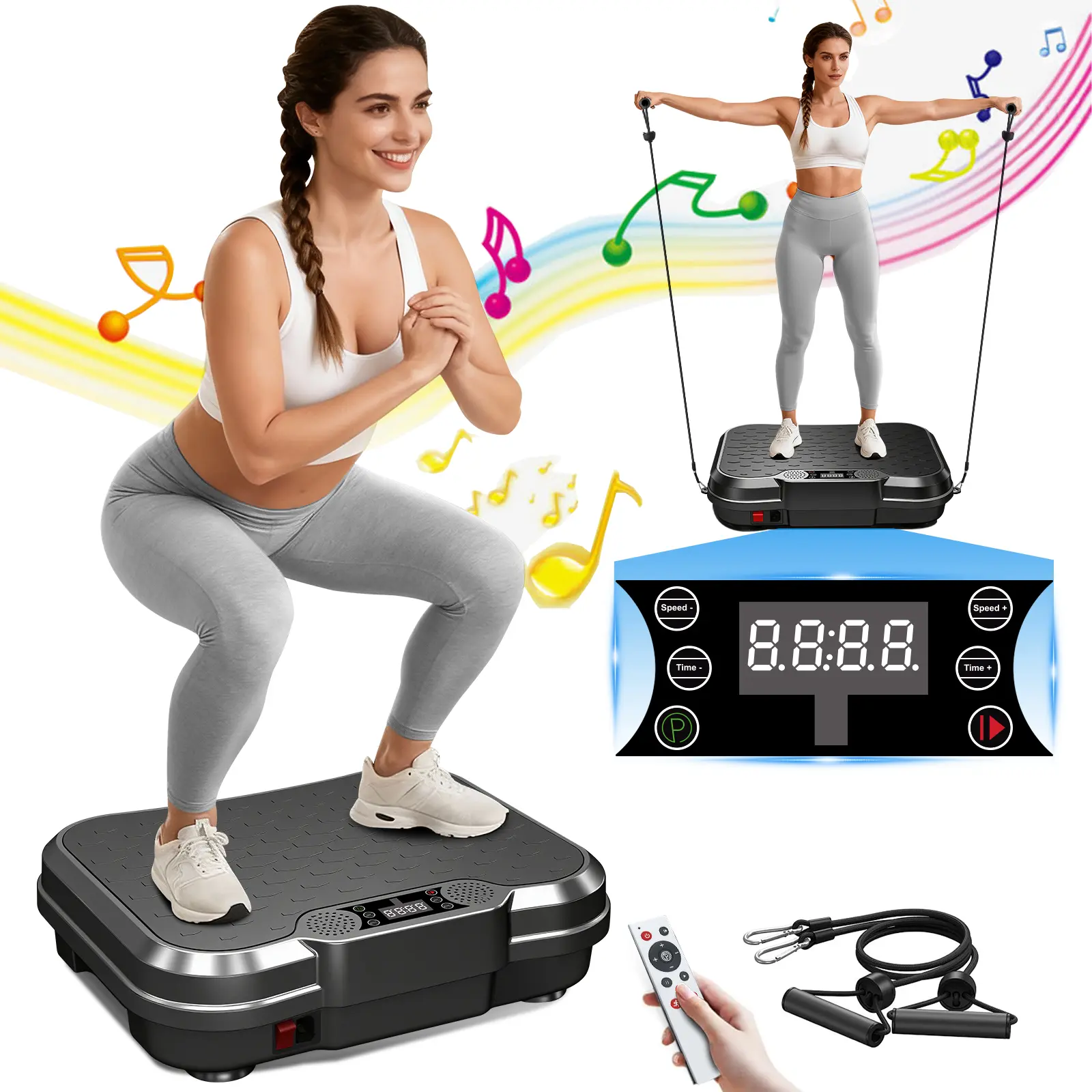 Whole Body Vibration Plate for Home Exercise & Lymphatic Drainage, Anti-Slip Workout Platform with Resistance Bands, 400 Lbs Capacity, 250 Speeds for Men & Women, Vibration Plates
