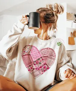 Printed Valentine Heart Patchwork Shirt, Retro Trendy Valentine Tee, Valentine’s Day Aesthetic Shirt, Cute Valentine Gift for Her