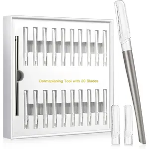 Dermaplaning Tool for Face Exfoliation, with 20 Replaceable Blades, Facial Shaver/Eyebrow Razor, Peach Fuzz Removal Eyebrow Shaper for Women, Easy to Use Dermaplaner Help Exfoliate and Smooth Skin