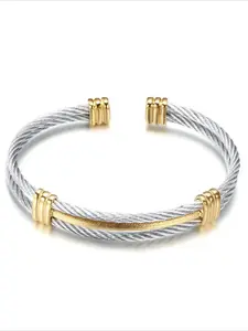 1 Piece of Fashionable Stainless Steel Simple Woven Open Bracelet for Men and Women, Simple Daily Casual Versatile High Quality Bracelet