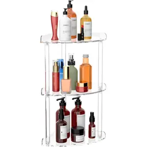 3 Tier Countertop Corner Organizer Shelf 7x7x15.7 Inch, Clear Acrylic Bathroom Corner Shelf, Vanity Storage Organizer for Cosmetics and Toiletries