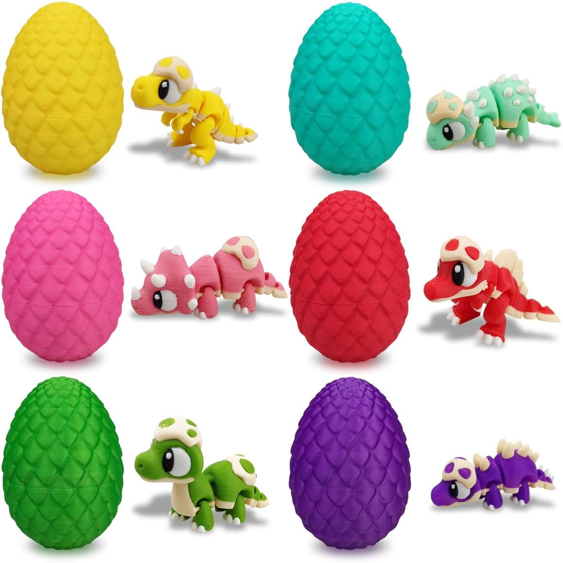 6 Pack 3D Printed Dinosaur Eggs with Toys Inside – Prefilled Easter Eggs for Kids, Boys & Girls, Easter Basket Stuffers, Party Favors & Easter Gift