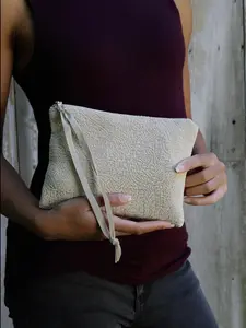 French Cream Chenille Wristlet Purse - Simple Design as Described