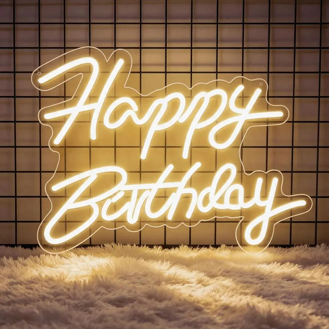 LED Happy Birthday Neon Sign – Dimmable Warm White Light for Birthday Party Backdrop, Wall Decor for Kids & Adults, Perfect Celebration Decoration & Gift, summerwins Led Lit