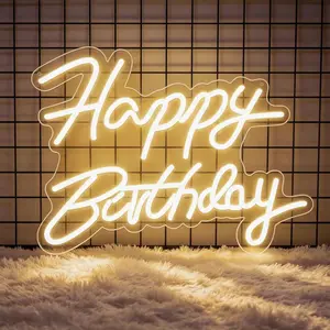LED Happy Birthday Neon Sign – Dimmable Warm White Light for Birthday Party Backdrop, Wall Decor for Kids & Adults, Perfect Celebration Decoration & Gift