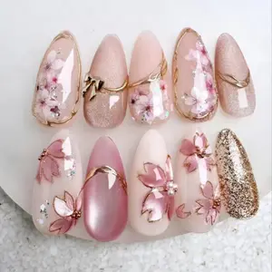 24pcs Almond Shape Medium Nails, Reusable Press-On Nails, Perfect Fit False Nails Set, Ideal for Daily Use and Parties, Handmade Reusable Nails