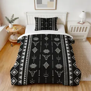 2/3Pcs Black & White Ethnic Cyclic Bull Totem Comforter Set,(1-2 Pillowcases, No Pillow Insert), Fluffy Soft, Skin-friendly & Airy, Durable Long Lasting, Ideal Stylish Decor for Teen Bedroom