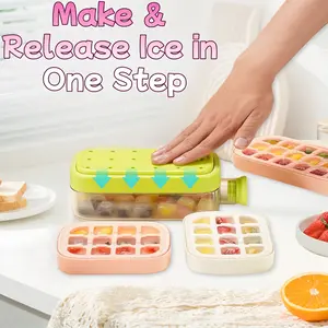 2-in-1 Press Ice Cube Tray with Ice Bucket, Portable Ice Maker Bottle, One-Step Easy Release No-Touch Ice Mold Food Grade BPA-Free Quick Freeze Ice Cube Storage Container Reusable Silicone Ice Cube Tray for Summer Cocktail Iced Coffee Smoothie Whiskey Sod