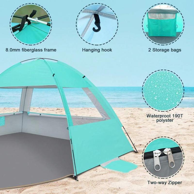 Beach Tent Sun Shelter For 3/4-5/6-7/8-10 Person, UPF 50+ UV Protection Beach Canopy, Lightweight And Easy Setup Cabana, Portable Beach Shade Tent