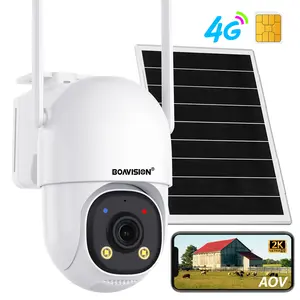 BOAVISION 4G LTE Cellular Security Camera Solar Powered, AOV Solar Powered No WiFi Security Camera Wireless Outdoor, 24/7 Recording, 2 Way Talk, 360° PTZ, 2K Color Night Vision, SIM Card Included