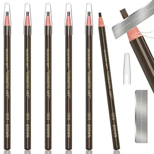 6-Piece Waterproof Cosmetic Eyebrow Pencil Pen Kit - 6 Black & 5-Color Long-Lasting Liners, Peel-Off Tools, Dark Brown Microblading & Tattoo Supplies for Brow Shaping, Easy Marking