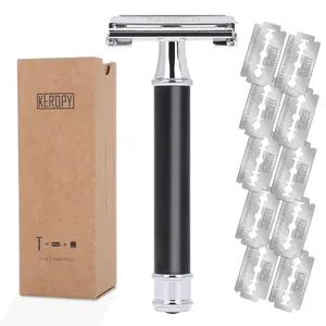 KEROPY Classic Double Edge Safety Razor, Butterfly Open Brass Short Handle, 10 Blades