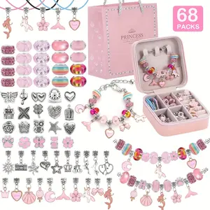 68pcs Beaded Bracelet Making Kit, Pink Series Jewelry Making Kit, DIY Beaded Bracelet Making Gift Box, Beading Kits, Beading Supplies, Beading & Jewelry Making, Birthday Crafts Gift Set, with Portable Jewelry Storage Box, Mother's Day Gifts, Graduation