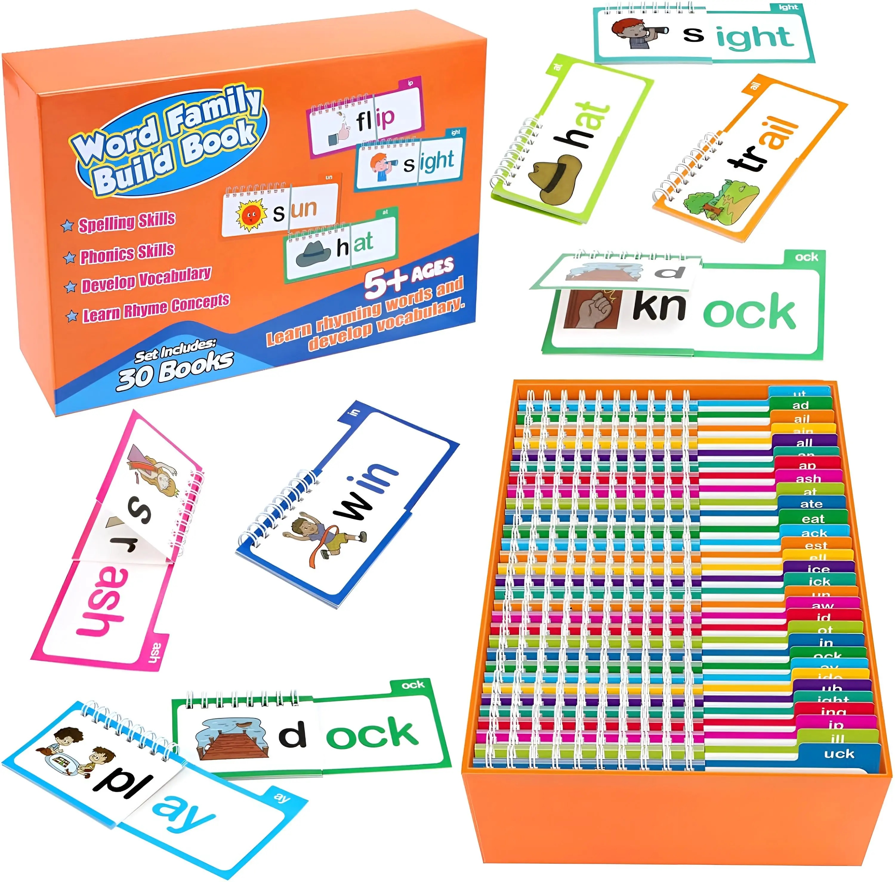 Word Family Build Book Phonics Flash Cards,30 Read and Rhyme Flip Books,Words Flash Cards Kindergarten Classroom Homeschool Learning Book,Phonics Flashcards,Vocabulary Flashcards, Gifts For Kids,Reading Toys for Kids Toddlers Ages 3-8 Years Old