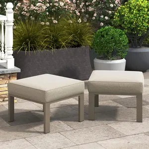 RoyalCraft L Patio Furniture Footstools Metal Ottomans Set of 2, Metal Outdoor Ottomans with Upgraded Cushions, All-weather Outdoor Footrest Seat for Balcony, Garden, Deck, Backyard, Beige/Dark Grey/Light Grey