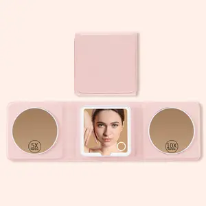 LESHARE Single Item LED Lighted Portable 3-Sided Hand Mirror, Featuring 5X & 10X Magnification for Precise Makeup Application