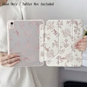 Slim and soft pink floral iPad 10th generation case 11"2025/10.9"2022/Y stand, auto wake/sleep, pen holder, shockproof TPU|Shiny Protective Smart Case No.11