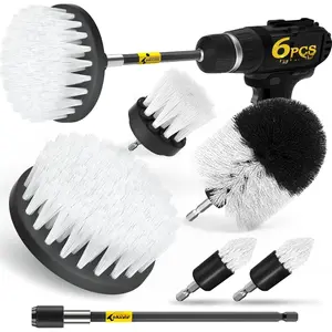 6Pack Drill Brush Power Scrubber Cleaning Brush Extended Long Attachment Set All Purpose Drill Scrub Brushes Kit for Grout, Floor, Tub, Shower, Tile, Bathroom and Kitchen Surface White