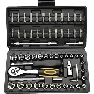 62PCS 1/4" 72-Tooth Quick Release Ratchet Socket Wrench Tool Kit Set with Metal Sockets & Rubber Grip, SAE (5/32"-9/16") & Metric (4mm-14mm) for Home Repair & Auto Maintenance