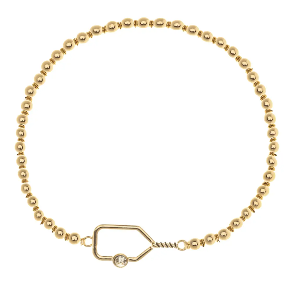 Pickleball Paddle Beaded Rhinestone Bracelet -Gold