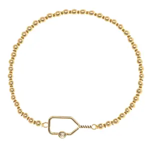 Pickleball Paddle Beaded Rhinestone Bracelet -Gold