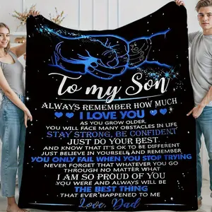 To My Son- Soft Flannel Blanket with Inspirational Quotes Heartfelt Gifts for Mom And Dad for Birthdays, Graduations, And Father'S Day Durable, Tear-Resistant, Vintage Style Machine Washable, All-Season Comfort, Graduation Gift-280GSM