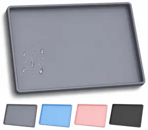 Extra Thick Silicone Mat Waterproof with Raised Edge 34" x 22", Under Sink Mat for Kitchen & Bathroom, Kitchen Cabinet Liner, Multi-Purpose for Storage & Protection, Gray