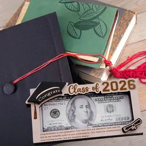Graduation Gifts 2026 Money Holder, Wooden Graduation Money Cash Envelope Box for Class of 2026 Senior College University Graduates Student Holiday Gifts