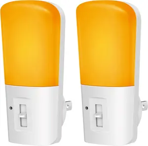 Amber Night Light, Dimmable Plug in Yellow Night Light with Dusk to Dawn Sensor, Kids Night Lights for Bedroom, 5-80LM Suit for Nursery, Hallway, Stairway,Bedroom, Bathroom, 2Pack