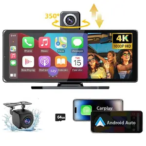 Car Screen with Wireless Compatible with Carplay & Android Auto, 10.26" HD Touchscreen Car Player with 350 Rotating Camera, Car Stereo with Backup Camera