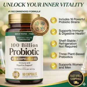 100 Billion CFU Probiotic – 16 Strains & Prebiotic | Gut, Immune, Gas & Bloating Support | USA Bottled | 60 Count