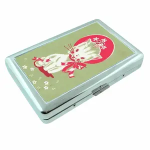 Retro Kitschy Cat Illustration Metal Case Wallet