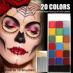 20 Color Oil Paint Set with 10 Brushes, Creative Face Painting Kit, Party Supplies for Festivals Weddings Christmas Halloween