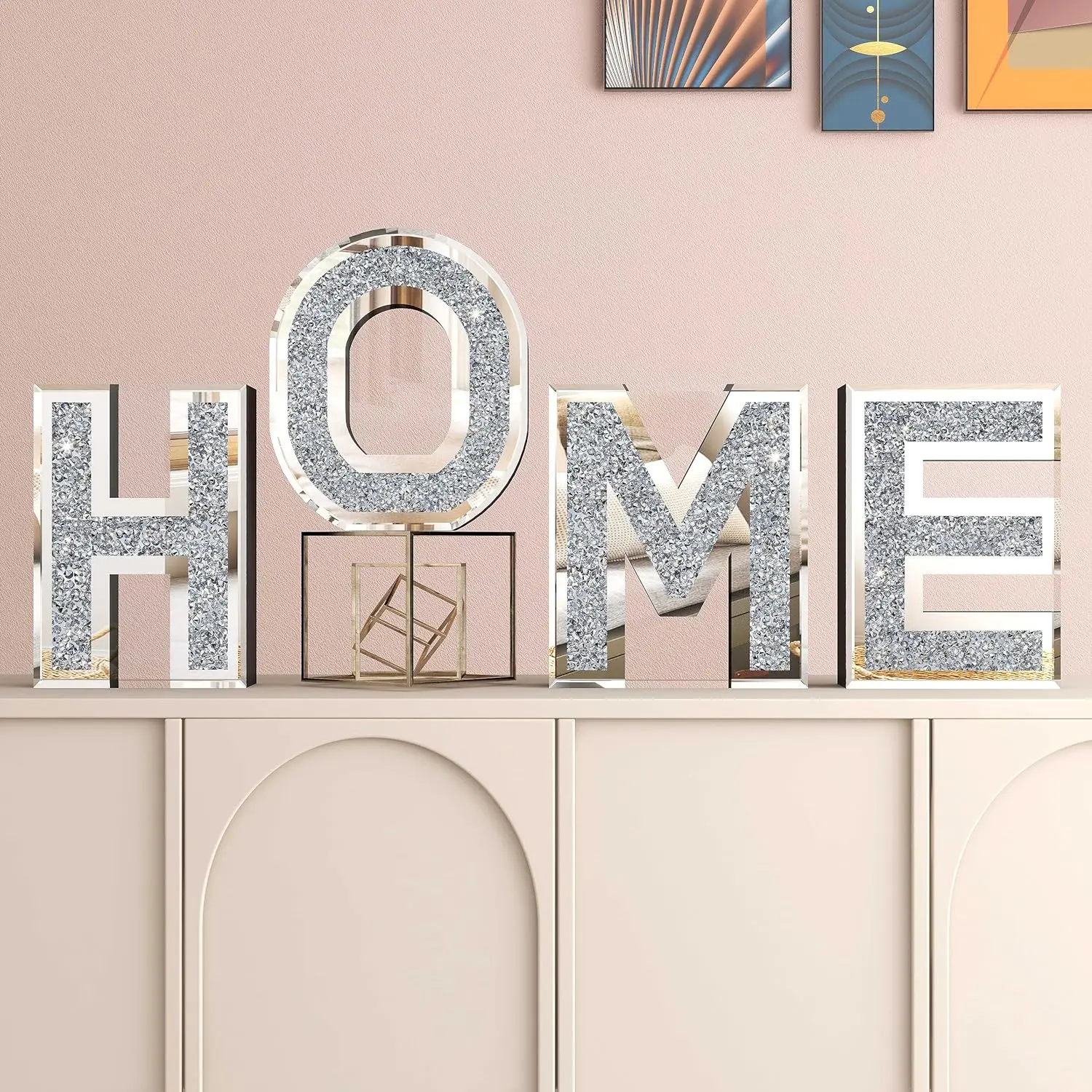 SHYFOY Home Letter Sign Home Decor, Home Decoration for  Wall-Mount, Diamond Decorative Independent (4 PCS) Multicolor Ornaments Hanging Hangable
