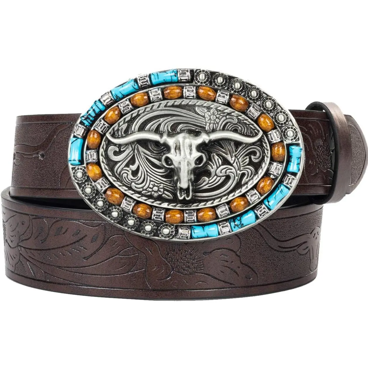 Bull Boho Buckle-coffee Belt