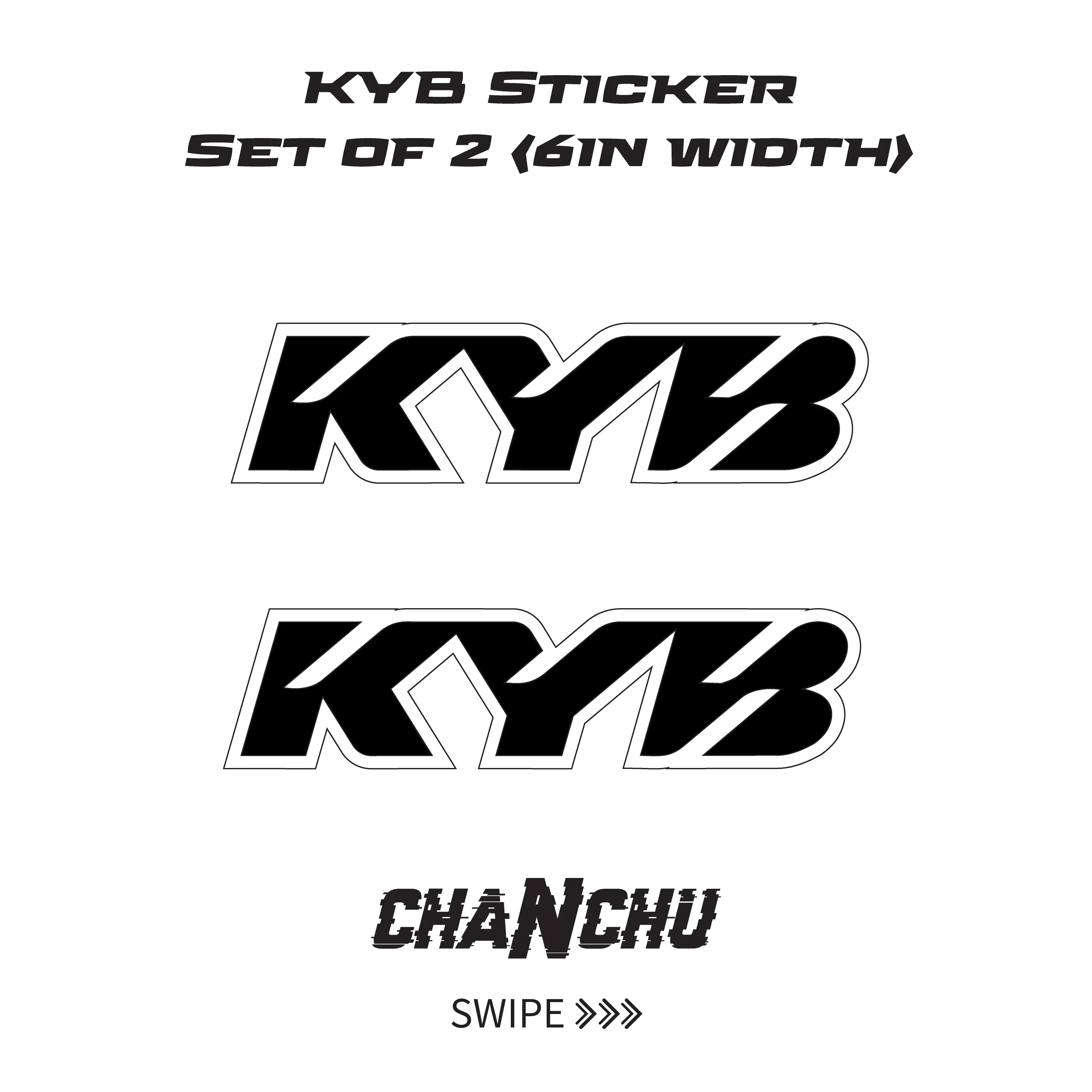 KYB Car Stickers, 6" Width Set of 2, Peel-and-Stick Decorative Auto Exterior Accessories with Unique Logo for Enhanced Visual Appeal